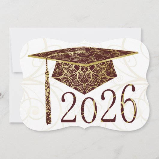 ワインレッドとゴールドの花柄キャップ 2026 カード (正面)