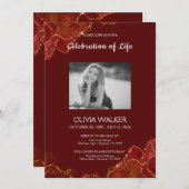ワインレッドとゴールドの葬儀　人生を称える 招待状 (正面/裏面)