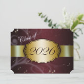 ワインレッドとゴールドの2026卒業式 招待状 (スタンド正面)
