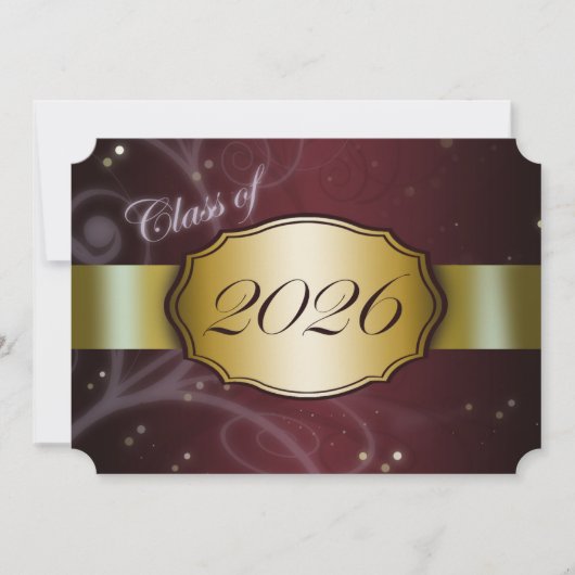 ワインレッドとゴールドの2026卒業式 招待状 (正面)