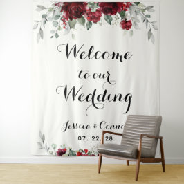 ワインレッドとシルバーのユーカリの結婚式へようこそ タペストリー