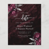 ワインレッドとシルバーの花嫁付「Save the Date」 (正面)