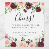 ワインレッドとソフトピンクの花フレーム結婚式 ワインラベル (シングルラベル)