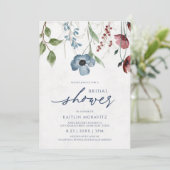 ワインレッドとダスティーブルーの野生の花のブライズシャワー 招待状 (スタンド正面)