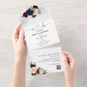 ワインレッドとネイビーのオールインワン結婚式招待状 オールインワン招待状 (貼ってはがせる)