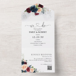 ワインレッドとネイビーのオールインワン結婚式招待状 オールインワン招待状