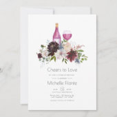 ワインレッドとネイビーのブライダルシャワーワイン試飲 招待状 (正面)