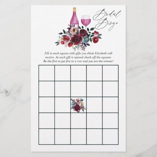 ワインレッドとネイビーのワイン試飲 ブライダルシャワー ビンゴ (正面)
