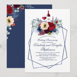 ワインレッドとネイビーのワイン試飲 結婚記念日 招待状