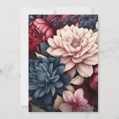 ワインレッドとネイビーの花柄 ワインモチーフの豪華なブライズシャワー 招待状 (裏面)