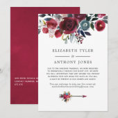 ワインレッドとネイビーの花柄 結婚式 参列者リスト縮小 案内状 (正面/裏面)