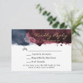 ワインレッドとネイビーブルーの水彩QRコード招待状 出欠カード (スタンド正面)