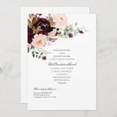 ワインレッドとバラ色の花のボール 招待状 (正面/裏面)