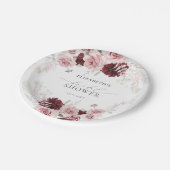 ワインレッドとバラ色の花束 ブライダルシャワー ペーパープレート (アングル)