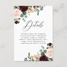 ワインレッドとバーガンディーのブッシュウェディングの詳細 受付