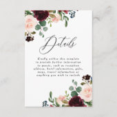 ワインレッドとバーガンディーのブッシュ ウェディング 詳細 受付 エンクロージャーカード (正面)