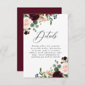 ワインレッドとバーガンディ ブラッシュ ウェディング 詳細 受付 エンクロージャーカード (正面/裏面)