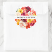 ワインレッドとピンクとオレンジの花の秋の結婚式 ラウンドシール (バッグ)