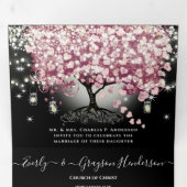 ワインレッドとピンクのハートの葉の木の結婚式 三つ折り招待状 (内部最初)
