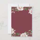 ワインレッドとピンクのバラの花を飾ったウェディングパーティー 招待状 (裏面)
