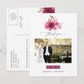 ワインレッドとピンクの秋の結婚式 お礼 ポストカード (正面/裏面)
