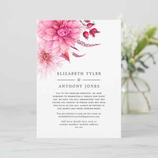 ワインレッドとピンクの秋の落ち葉 縮小されたゲストリスト 案内状 (スタンド正面)