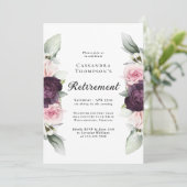 ワインレッドとピンクの花のエレガントな退職パーティー 招待状 (スタンド正面)