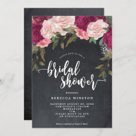 ワインレッドとピンクの花のブライダルシャワー招待状 招待状