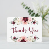 ワインレッドとピンクの花柄のサンキューカード サンキューカード (スタンド正面)