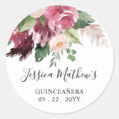 ワインレッドとピンクの花模様封筒シール / お favors ラウンドシール (正面)