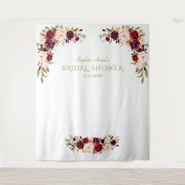 ワインレッドとピンクの花 ブライダルシャワー フォトブース タペストリー