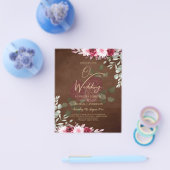 ワインレッドとブラウンの花柄の冬の秋の結婚式招待状 チラシ (シングル)