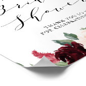 ワインレッドとブルーの花のガーランド ブライダルシャワー ポスター (角)