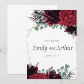 ワインレッドとブロンズのセット9 Save the Date 招待状 (正面/裏面)