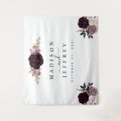 ワインレッドとプラムのマーブルの秋の花の結婚式の背景 タペストリー (正面)