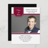 ワインレッドとホワイトの写真 卒業おめでとう 招待状 (正面/裏面)