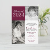 ワインレッドとホワイト2枚写真 卒業 招待状 (スタンド正面)