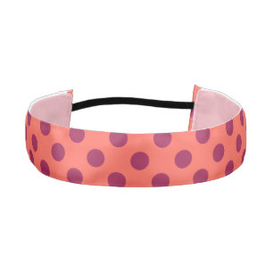 ワインレッドと生きているサンゴ水玉模様 アスレチックヘッドバンド