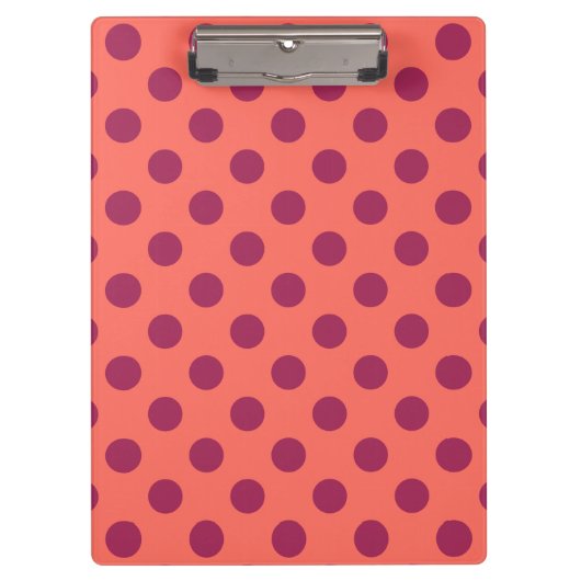 ワインレッドと生きているサンゴ水玉模様 クリップボード (正面)