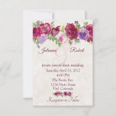 ワインレッドと紫の花のシンプルな結婚式 招待状 (正面)