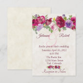 ワインレッドと紫の花のシンプルな結婚式 招待状 (正面/裏面)