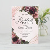 ワインレッドと薄紫の花　金のフレーム　花嫁 招待状 (スタンド正面)