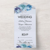 ワインレッドと青のバラが一つになった結婚式招待状 オールインワン招待状 (内側)