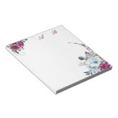 ワインレッドと青の水彩花柄 ノートパッド (アングル)