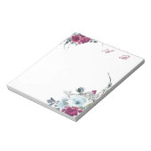 ワインレッドと青の水彩花柄 ノートパッド (回転)