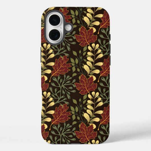 ワインレッドと黄色のオークの葉の秋のパターン Case-Mate iPhoneケース (裏面)