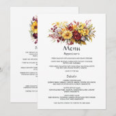 ワインレッドと黄色のフラワーモチーフの結婚式ゲスト用アイテム メニュー (正面/裏面)