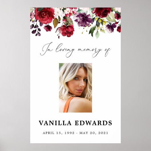 ワインレッドのお別れのライフサイン、写真サイン ポスター (正面)