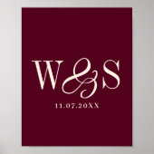 ワインレッドのイニシャル入り結婚ギフト ポスター (正面)