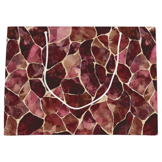 ワインレッドのエレガントアブストラクト ブライダルシャワー ラージペーパーバッグ (正面)